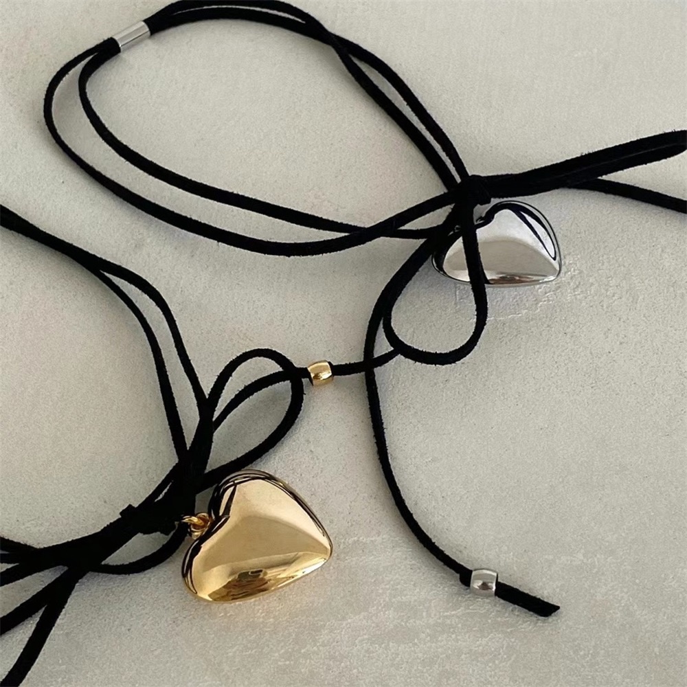 Korea INS Fever Heart Pendant Kulit Panjang Bowtie Chocker Kalung Untuk Wanita Gadis Aksesori