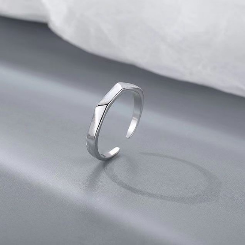 We Flower 1 Pc Minimalis Mengkilap Perak Polihedral Terbuka Cincin Untuk Wanita Gadis Ins Trendi Geometris Cincin Sederhana Fashion Jari Perhiasan Hadiah