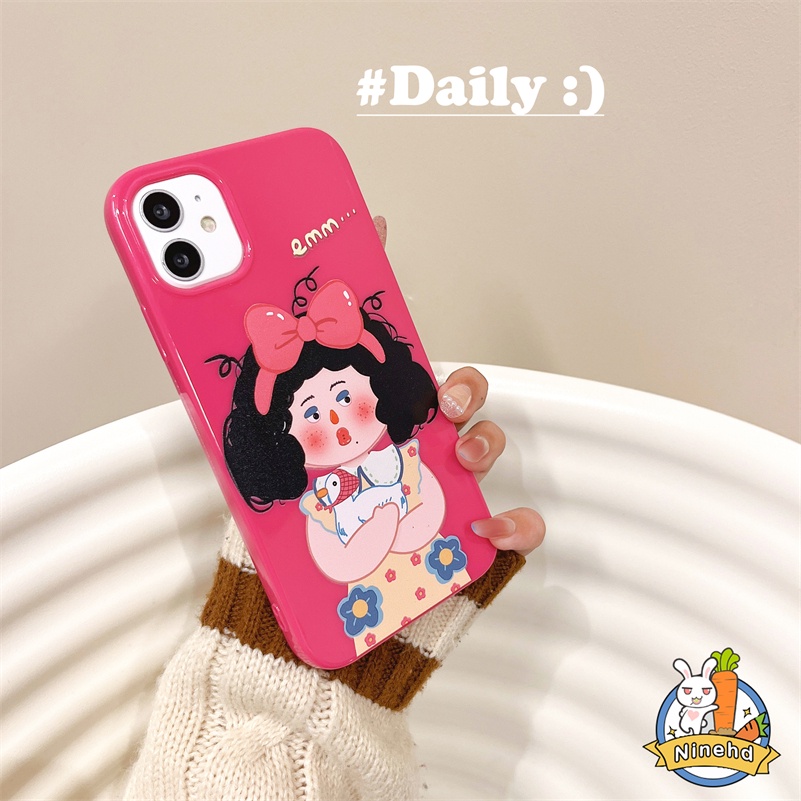 IPHONE Casing Kompatibel Untuk Iphone14 13 12 11 Pro Max X Xr Xs Max8 7 6 6s Plus SE 2020 Pink Jelek Gadis Lucu Kartun Casing Ponsel Perlindungan Lensa Penuh Silikon Anti Jatuh Cover Pelindung