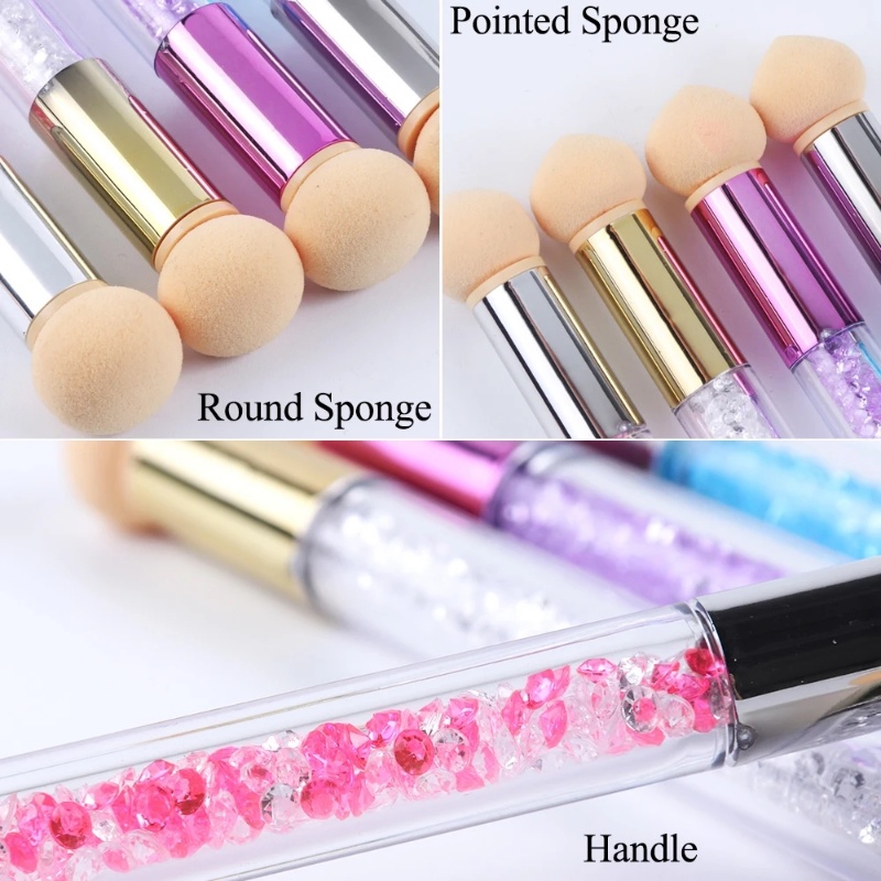 Multifungsi Kepala Ganda Spons Gradien Shading Nail Art Pen Dotting Brush Berlian Imitasi Gagang Alat Lukisan Kuas Kuku Manikur Aksesoris