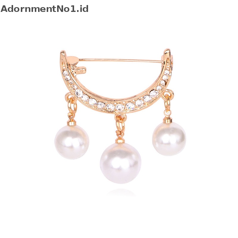 [AdornmentNo1] Mutiara Berlian Imitasi Bulan Pearl Bros Untuk Wanita Elegan Brooch Pin Manik-Manik Liontin [ID]