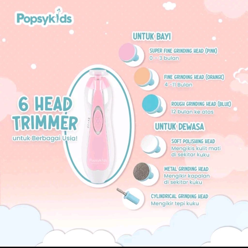 Popsykids Baby Nail Trimmer - Gunting / Pengikir / Pemotong Kuku Bayi Elektrik 6in1 LED