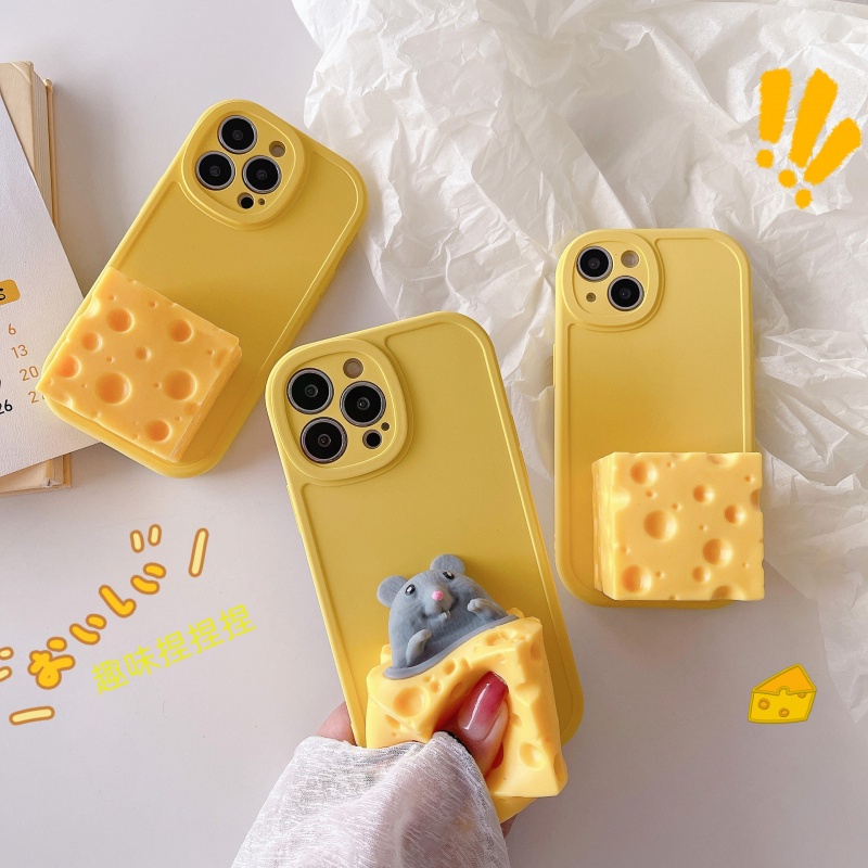 IPHONE Cheese Mouse Pinch To Pinch Decompression Phone Case Untuk Iphone14 13 12 11 Promax X/xs Max7/8plus Telepon Slvee