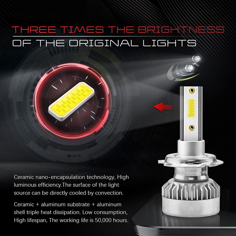 Gentlehappy 1pasang TXVSO8 H7 COB LED Headlight Bulbs 110W 20000LM High Low Beam Cahaya Putih  Id