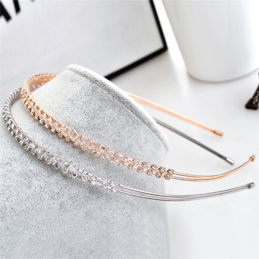 Korea Double Layer Berlian Imitasi Alloy Headband Kristal Flash Berlian Rambut Band Woman Aksesoris Rambut