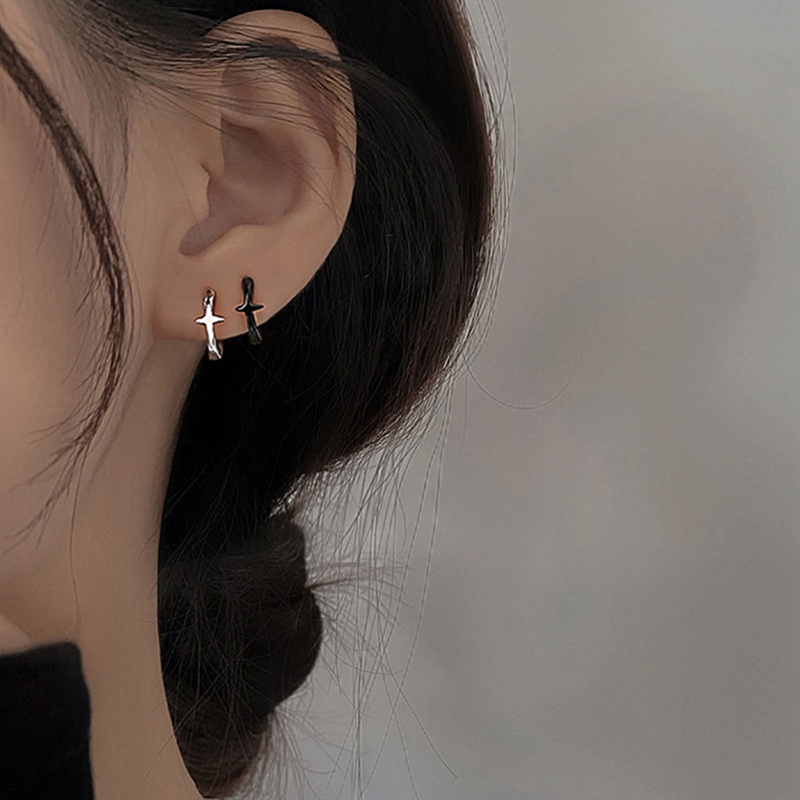 Warna Perak Perhiasan Baru Sederhana Empat-Ponted Cross Star Earrings Untuk Gadis Wanita Fashion Indah Aksesoris Pesta