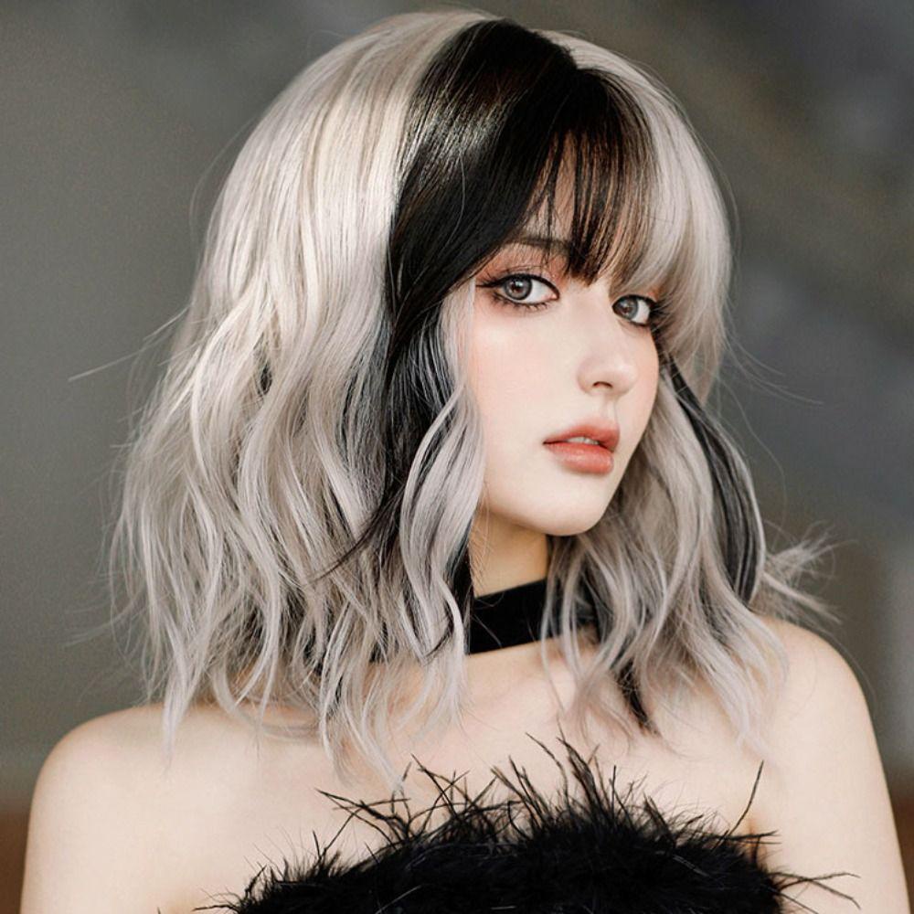 Lily Wig Wanita Masquerade Fashion Poni Parsial Suhu Tinggi Garis Penuh Wig Rambut Keriting Pendek