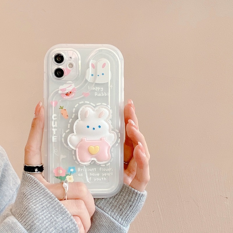 IPHONE Air sac Penebalan Pelindung case Untuk Iphone14 13 12 11 Pro MAX X XR XS Max7 8 Plus Stereoskopik Kartun Beruang Kelinci Lucu Anti-drop