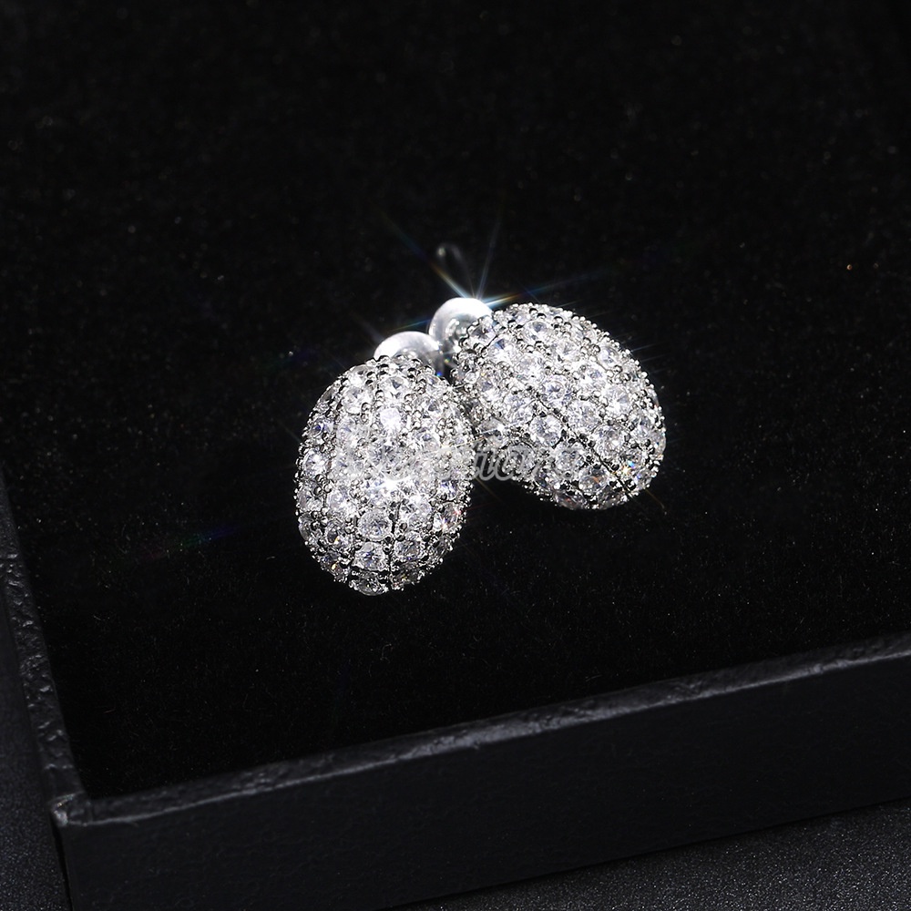 Anting Dan Giwang Bahan Tembaga Zircon Berlian Oval Hollow Modis Untuk Wanita