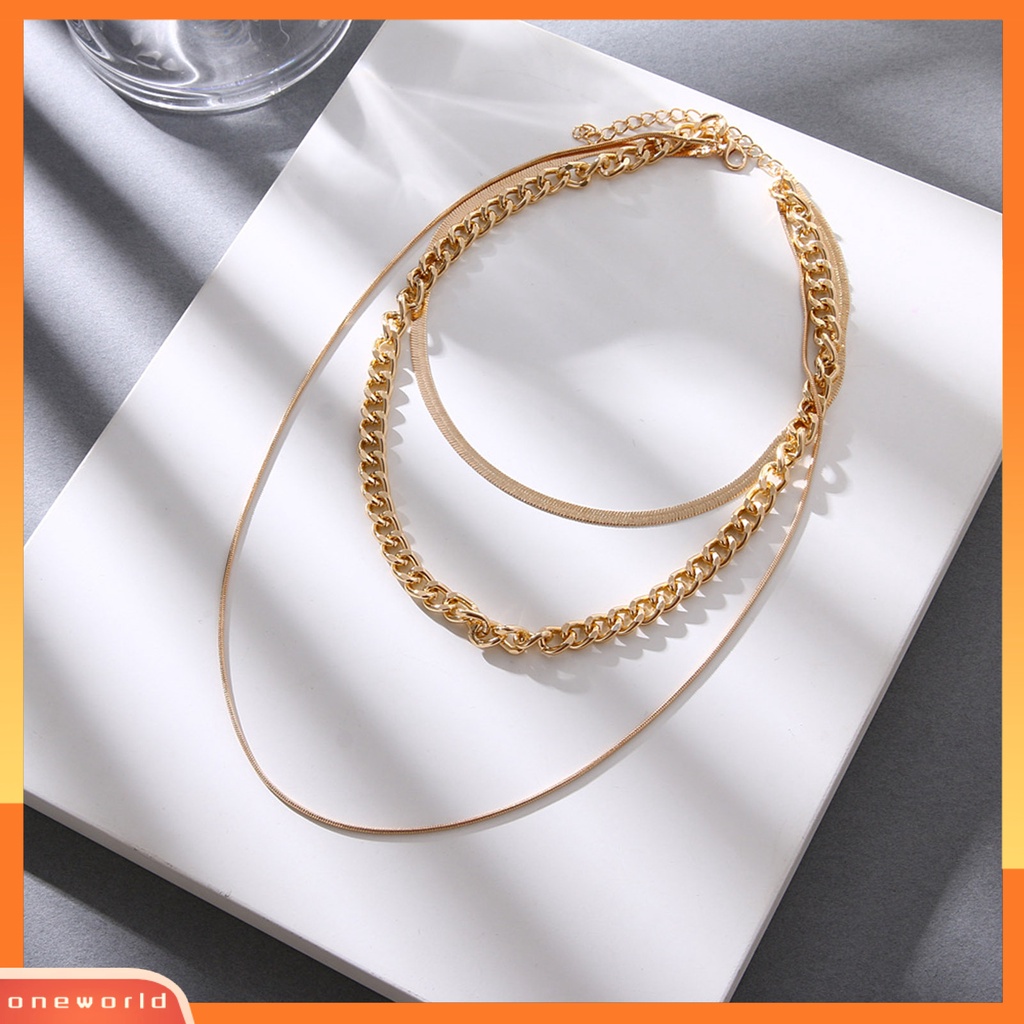 [ONE] Kalung Klavikula Punk Rantai Tebal Multilayer Adjustable Alloy Untuk Pesta