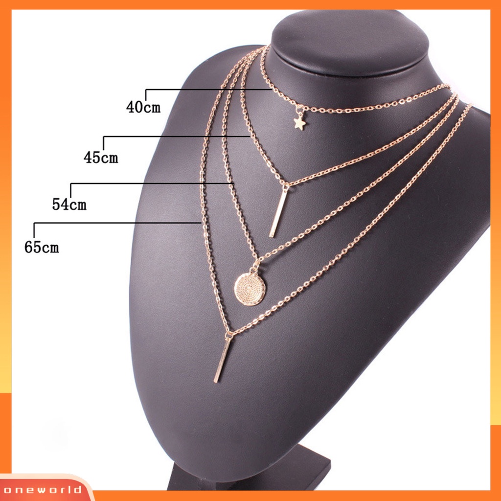 [ONE] 4pcs Kalung 4layer Temperamen Liontin Geometris Elegan Kalung Multilayer Untuk Perjamuan