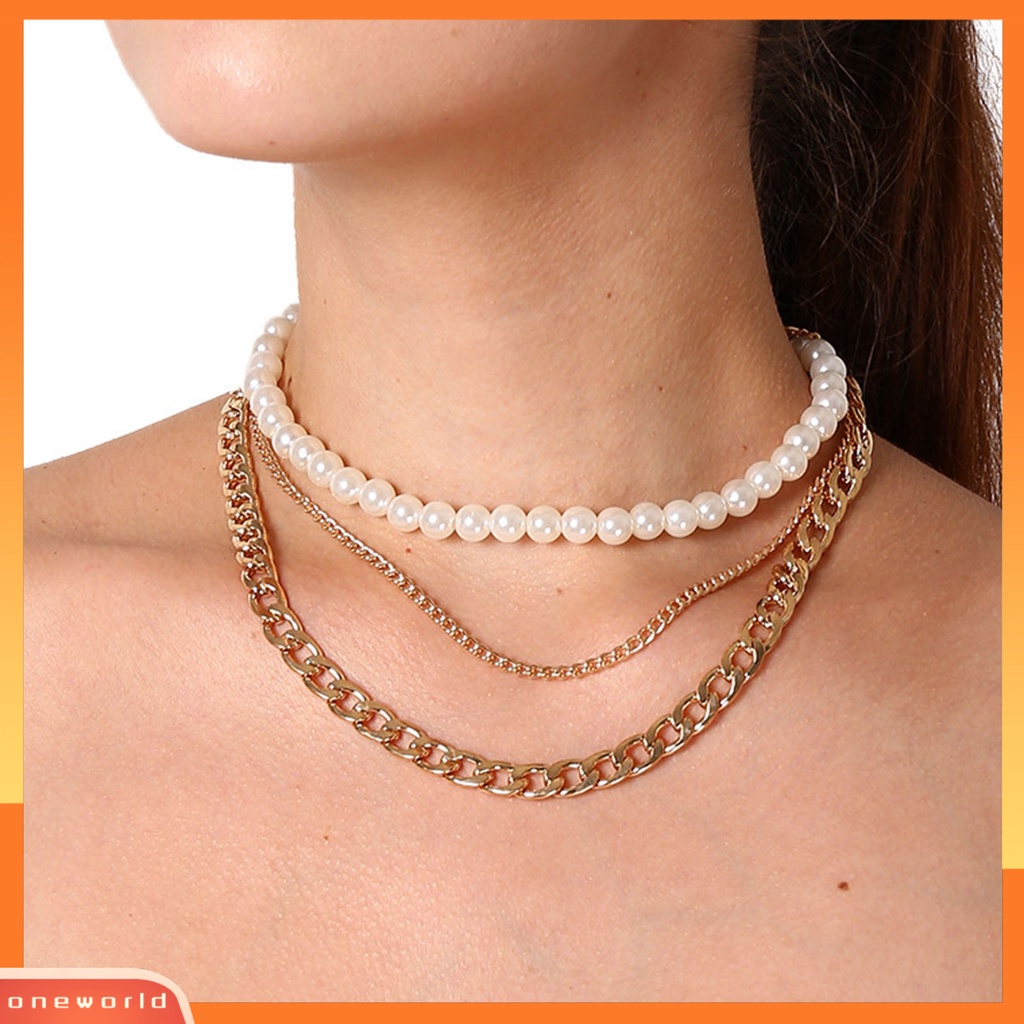 [ONE] Wanita Kalung Mutiara Imitasi Rantai Fashion Multilayer Klavikula Kalung Choker Perhiasan Untuk Hadiah