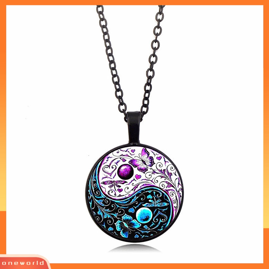 [ONE] Tai Chi Liontin Unisex Kalung Gaya China Fashion Jewelry Kalung Sweater Motif Kupu-Kupu Dua Warna Untuk Halloween
