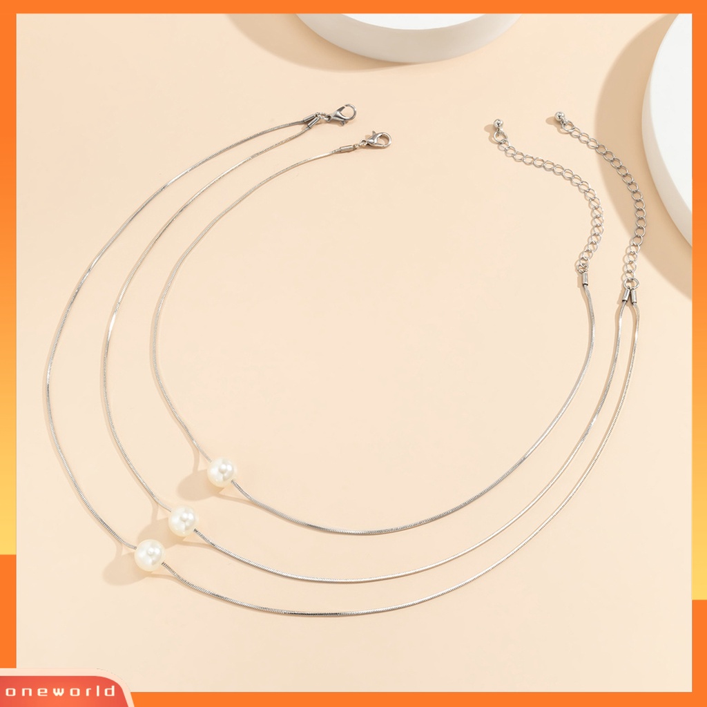 [ONE] 2 Pcs Wanita Kalung Multi-layer Perhiasan Mutiara Imitasi Tahan Lama Cerah Kilau Klavikula Rantai Perhiasan Hadiah