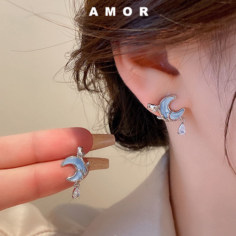 Anting trendy Bentuk Bulan Zircon, Mawar Untuk Wanita