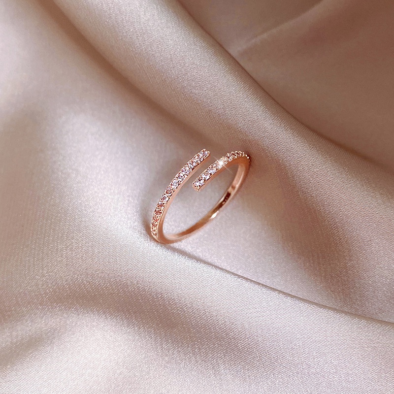 Shiny Zircon Jewelry Rings Korea Sederhana Perak /Rose Gold Wanita Vintage Elegan Perhiasan Hadiah Resizable