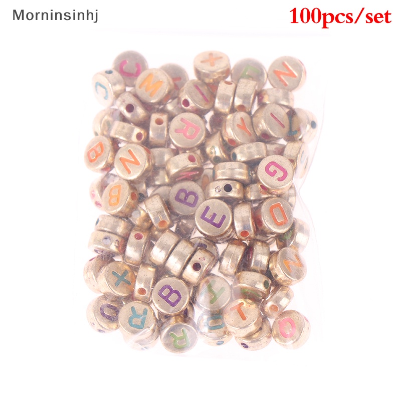 Mornin 100pcs Manik-Manik Akrilik Bulat 4x7mm Huruf Perunggu Manik Longgar Spacer Beads id