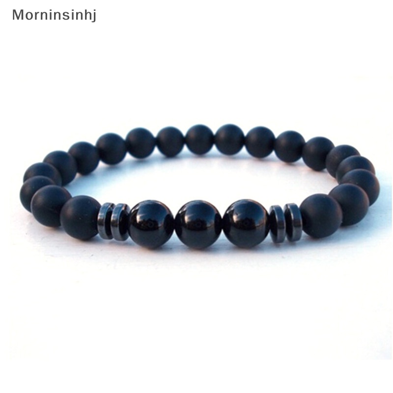 Mornin Fashion Mens Black Tourmaline Matte Agate Stone Protection Yoga Manik-Manik Stretch Gelang id