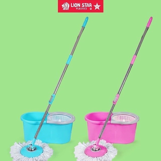 Set Alat Pel Spin Mop / Pel Lantai Praktis + Ember Putar Pengering Stainlees