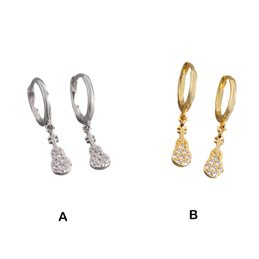 2buah Anting Bentuk Gitar Gaya Zirkon Gesper Earring Perhiasan Wanita Pria Statement Ear Clip Untuk Pesta Harian