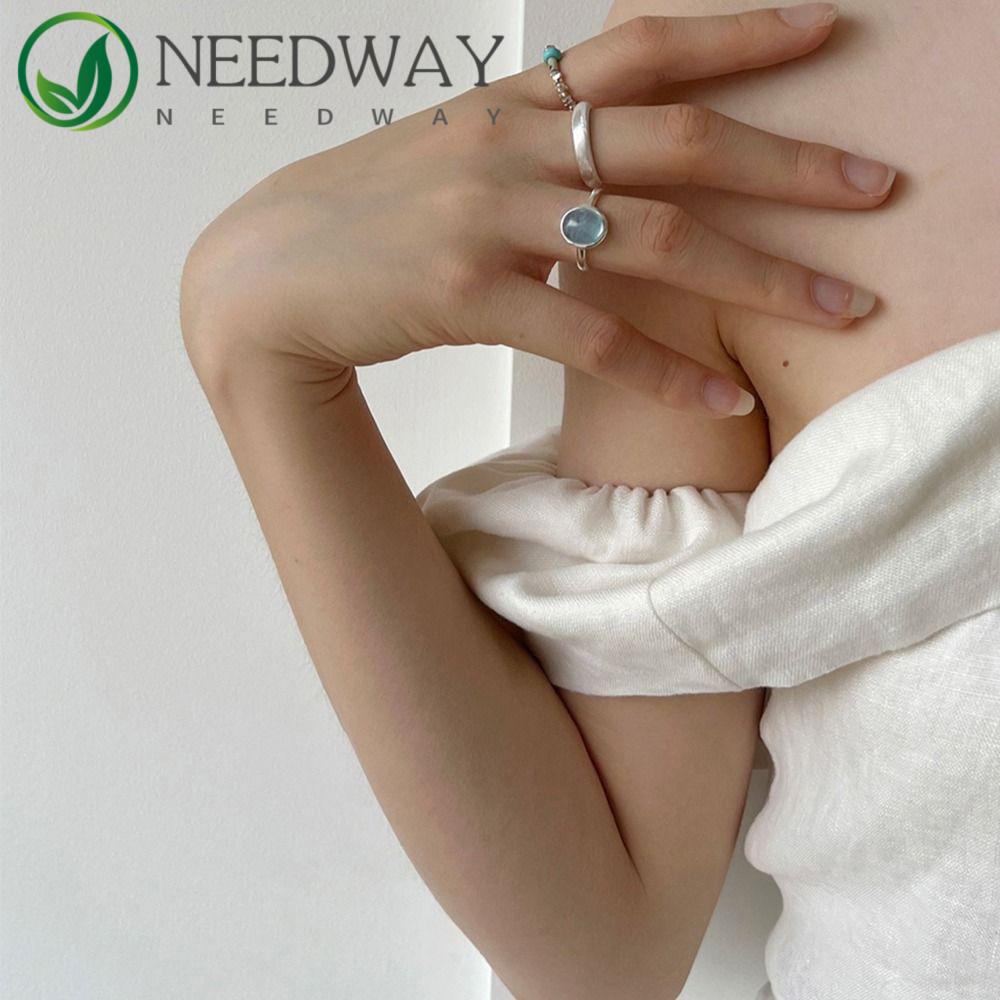 Needway   Wanita Pembukaan Cincin Unik Halus Trendi Zirkon Biru Jari Cincin Niche Desain Tembaga Gaya Korea Ring