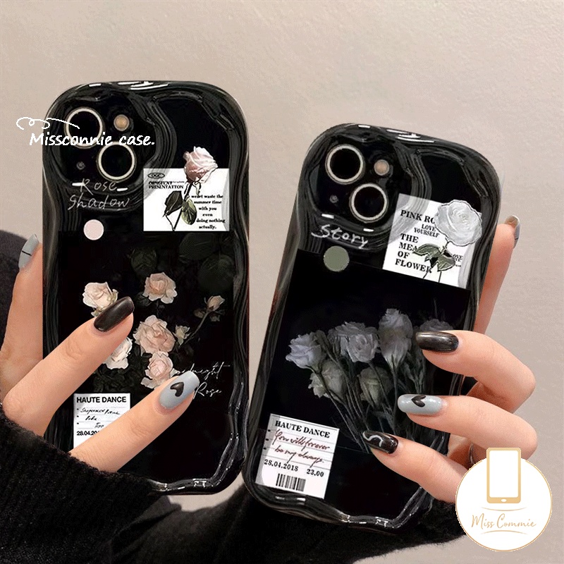 Casing Untuk Redmi Note9 10 8 11s 10S 12 11 10Pro Max POCO M3 Redmi 10A A1 9 9T 9A 10 10C A2 9C NFC 3D Wavy Curved Edge Glossy Lukisan Minyak Bunga Mawar Stiker Label Bunga Case