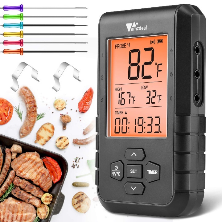 919 AMZDEAL Smart Digital BBQ Cooking Thermometer With 6 Probes Monitor