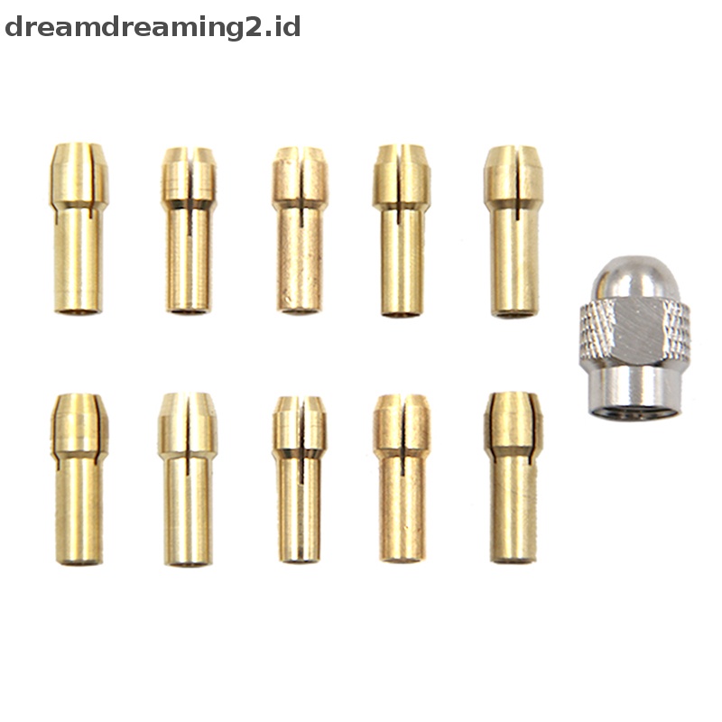 (drea) 11pcs /set Mata Collet Chuck Kuningan Bor Mini Untuk Alat Rotary 0.5-3.2mm //