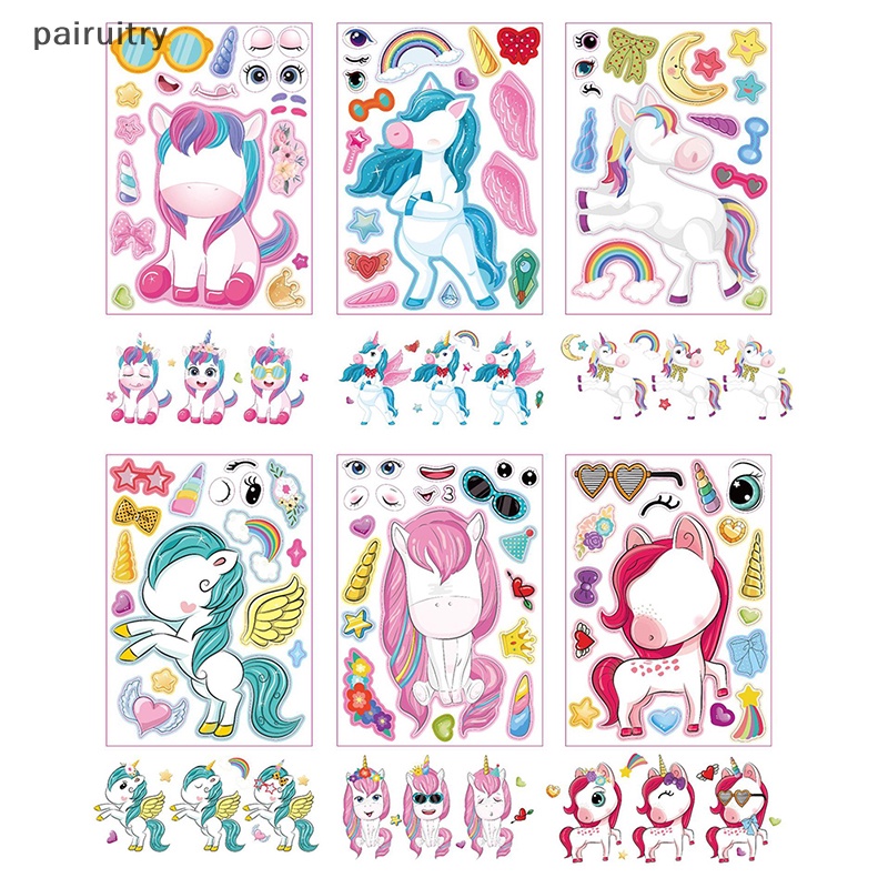 Prt 6PCS Kawaii Kartun Unicorn Anak DIY Sticker Pink Lucu Stiker Puzzle Perlengkapan Guru Sekolah Untuk Anak Gadis Hadiah PRT