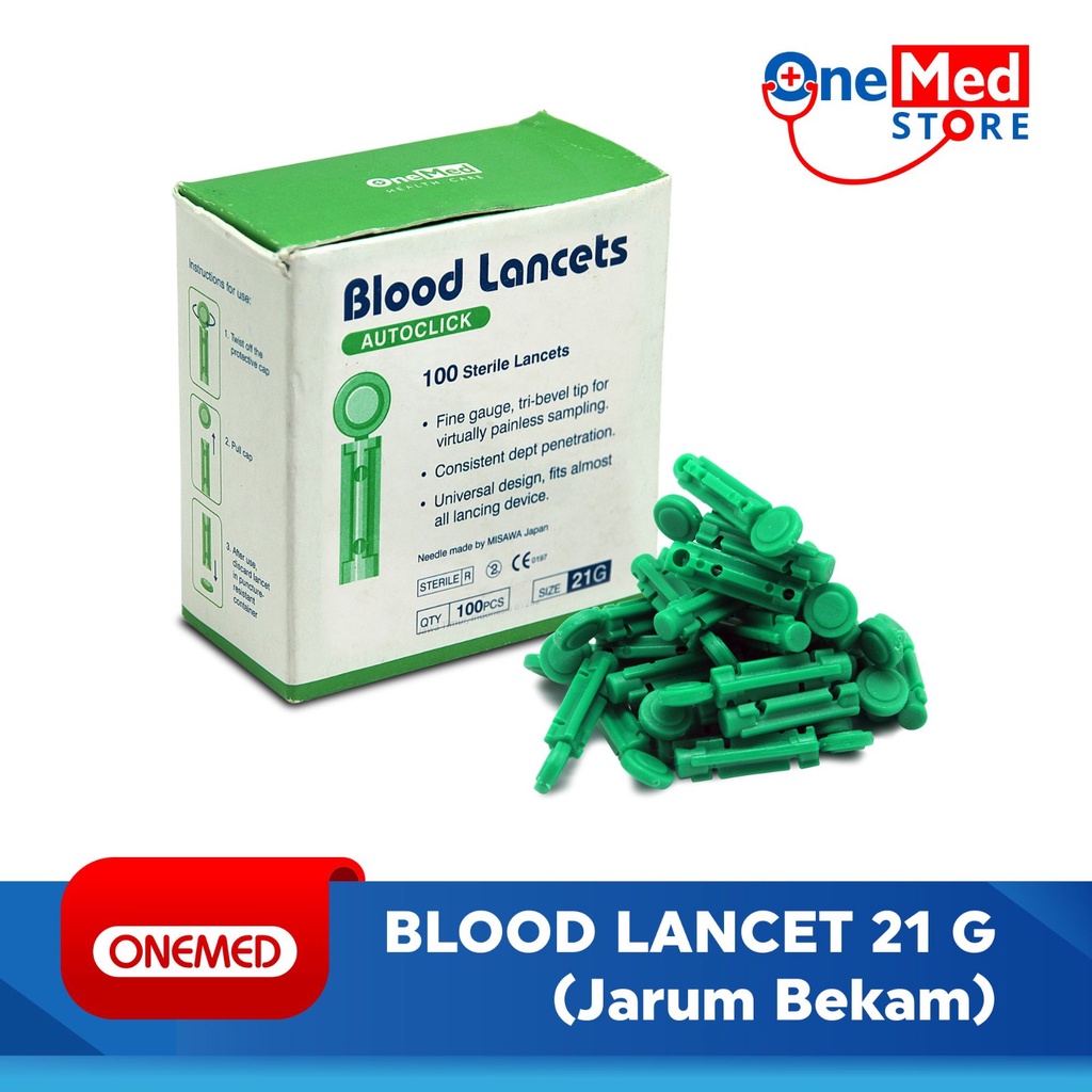 Blood Lancets 21G (Jarum Bekam) OneMed box isi 100 pcs OJ