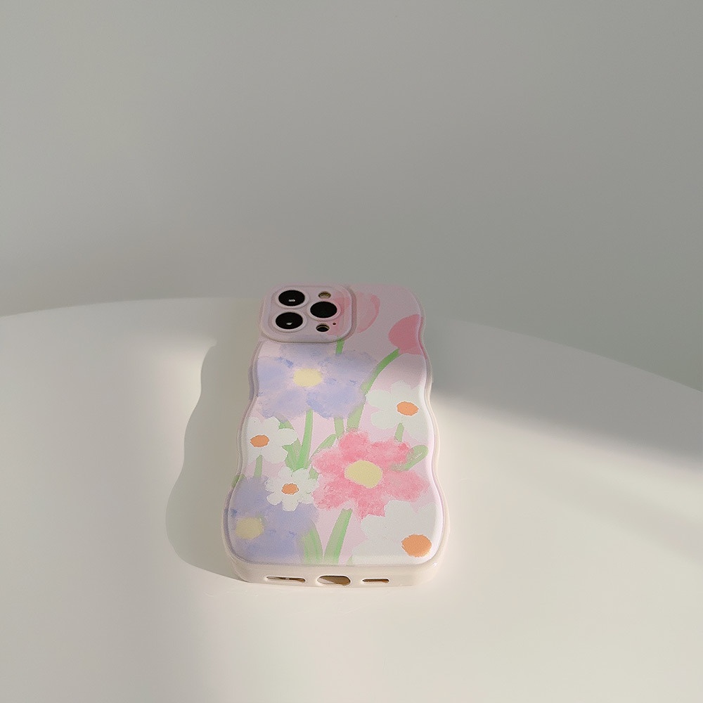IPHONE Musim Panas Light Pink Floral Flowers Wave Shaped Full Protection Phone Case Lembut Sarung Pelindung Untuk Iphone11 12 13 14 PLUS PRO MAX