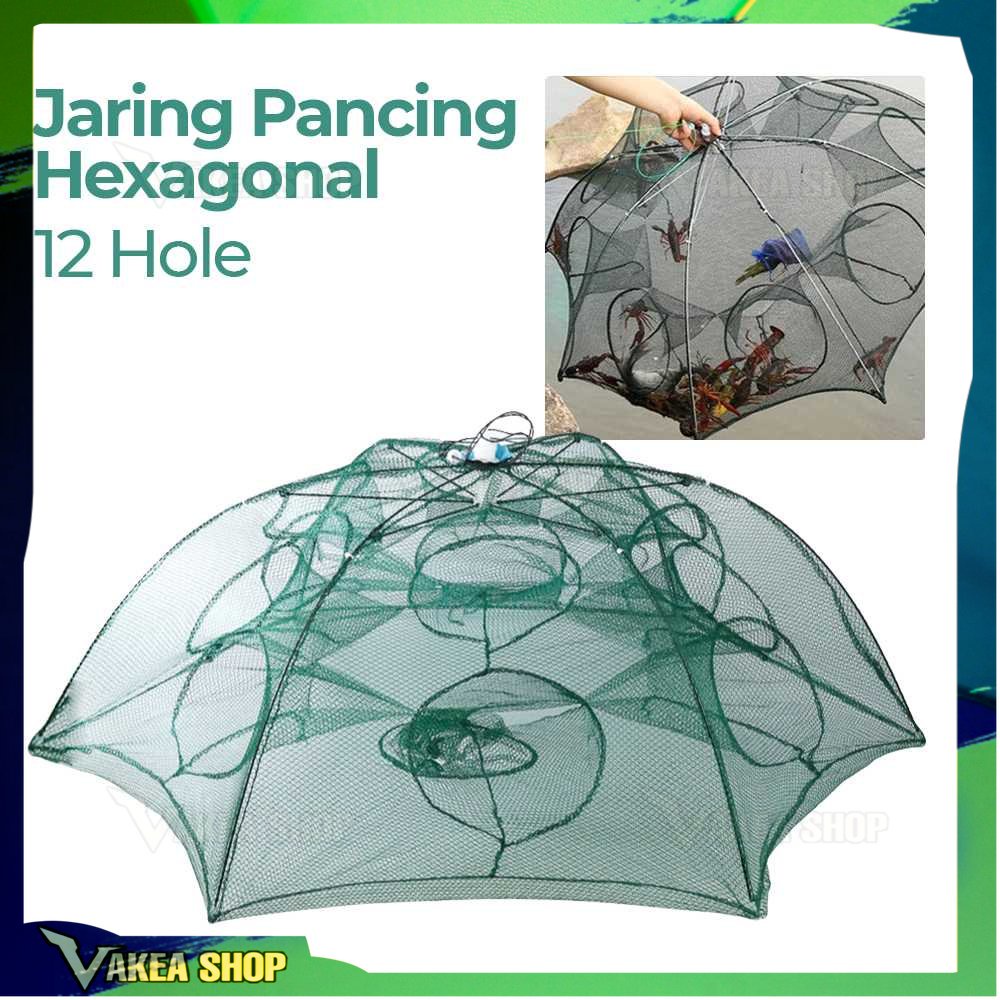 Jaring Pancing Ikan Hexagonal 12 Hole Fishing Net Trap Cage ~ H14572