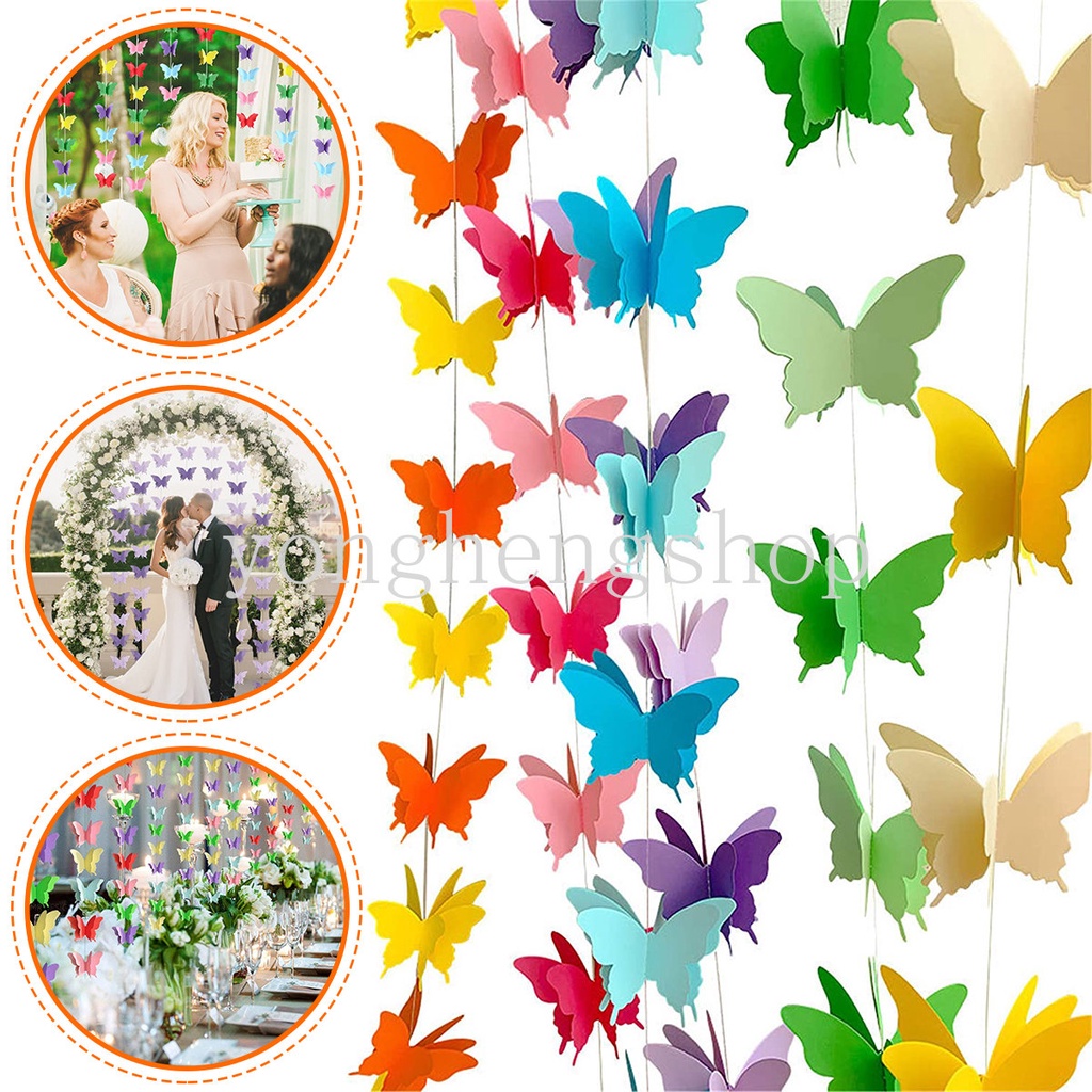 2.7 M 3D Kertas Warna-Warni Kupu-Kupu Garland Buntings Pesta Pernikahan Ulang Tahun Festival DIY Banner Baby Shower Gantung Dekorasi Butterfly String Room Decor