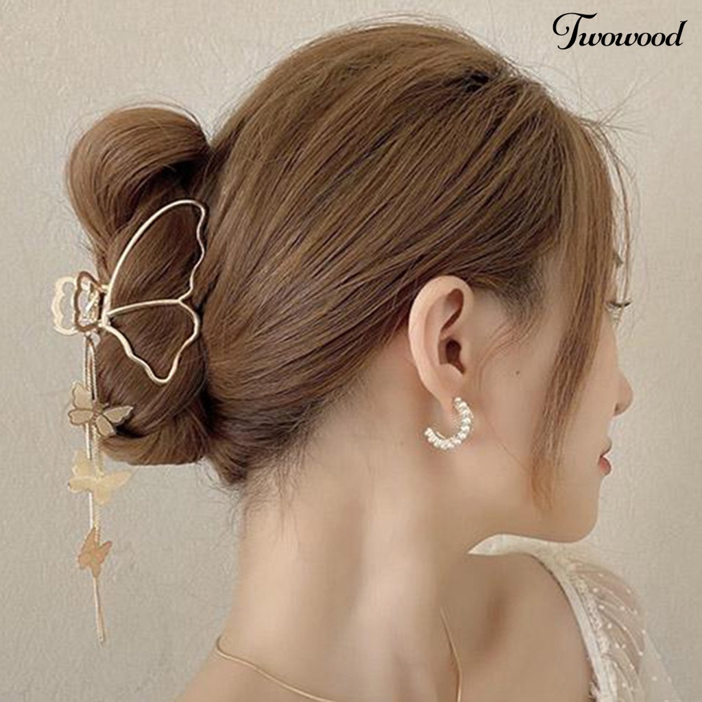 Twowood Hair Grip Tassel Non-slip Cakar Kuat Berongga Keluar Warna Solid Dekorasi Rambut Tepi Halus Anti Patah Ponytail Claw Aksesoris Rambut