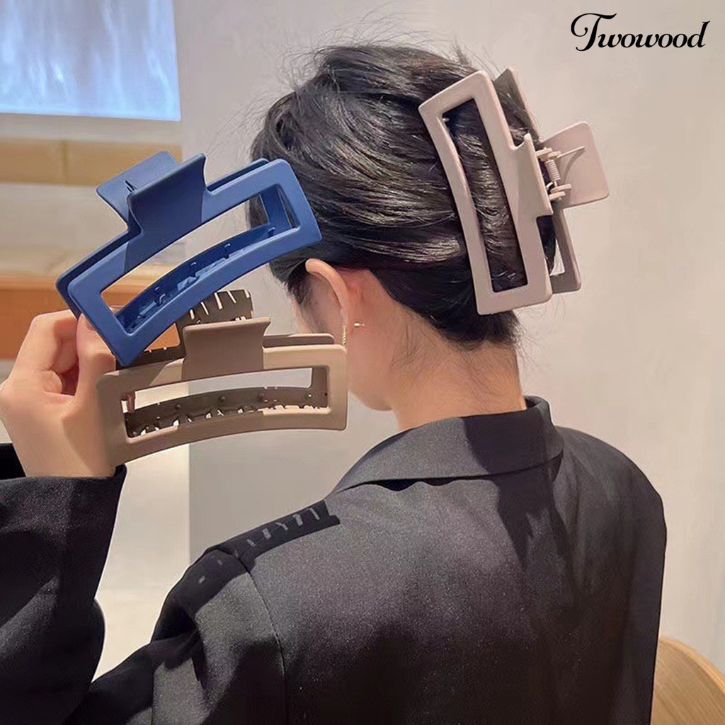 Twowood Hair Claw Oversized Square Strong Claw Berongga Keluar Dengan Gigi Hiasan Kepala Elegan Matte Hair Clip Crab Wanita Hiu Rambut Jepit Rambut Aksesoris Rambut