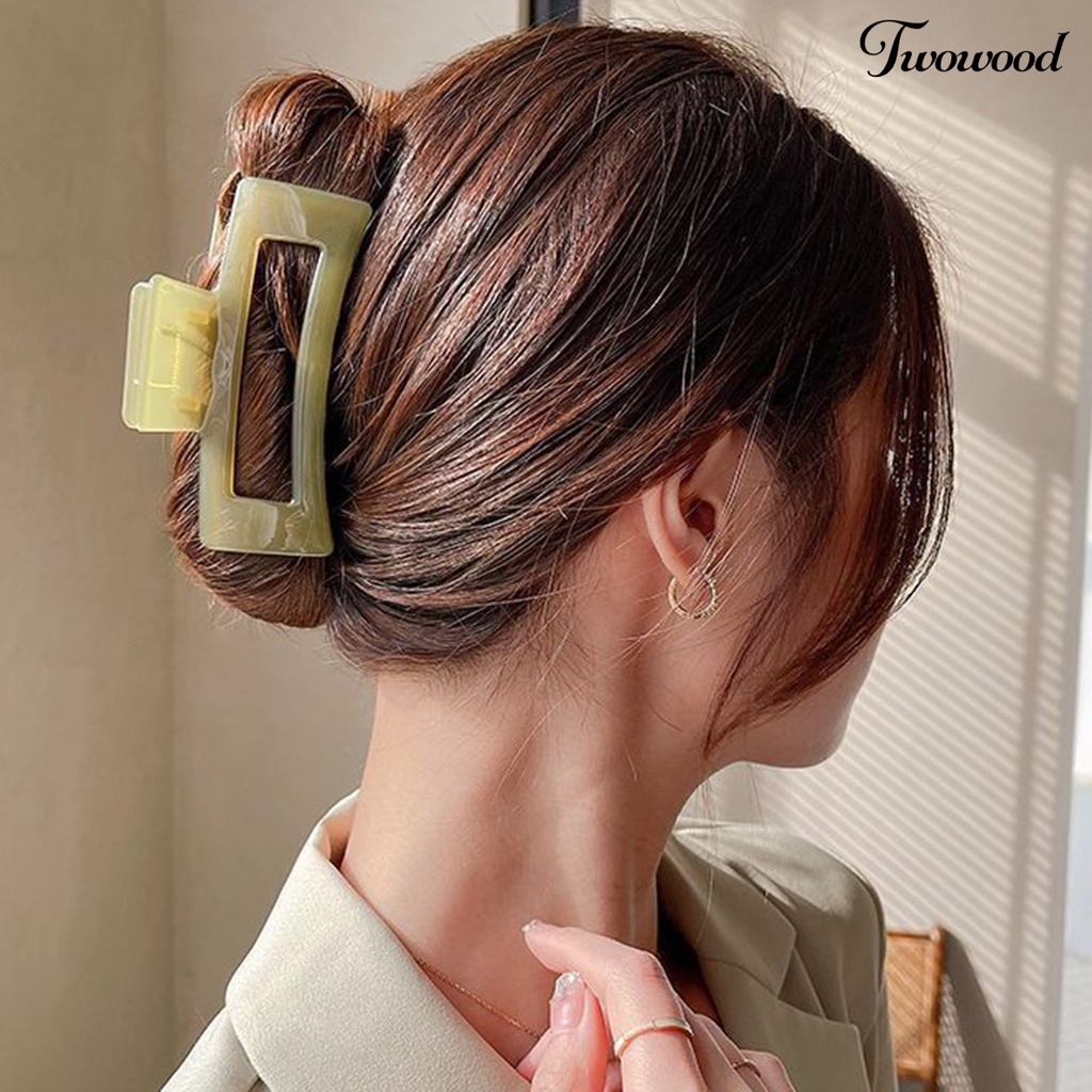 Twowood Claw Clip Besar Transparan Elegan Temperamen Non-slip Grip Square Wanita Tipis Sedang Tebal Penjepit Rambut Aksesoris Rambut