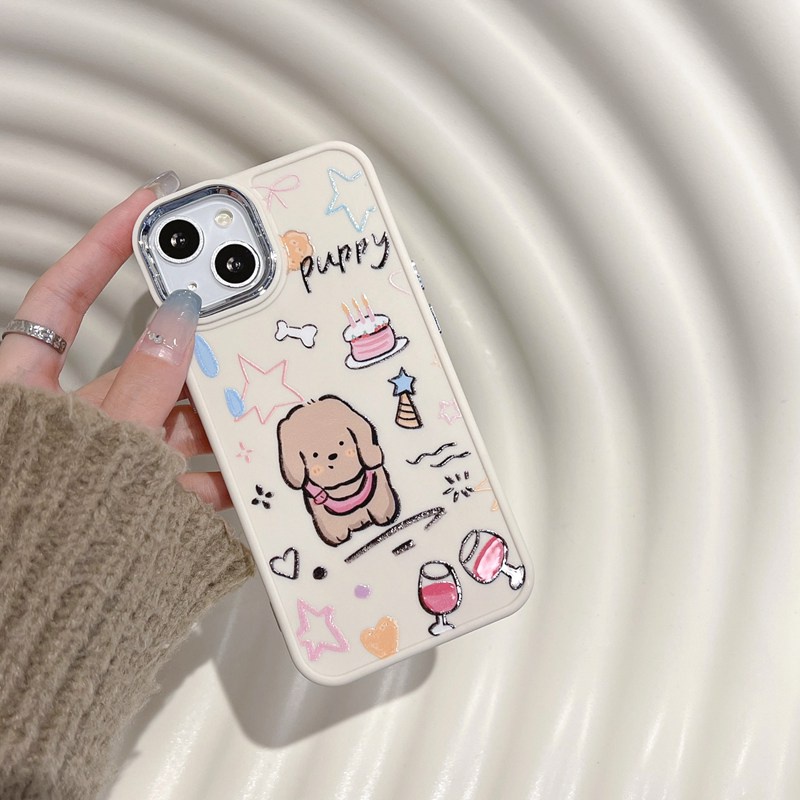 All New Electroplated Camera Skin Silicone Soft Case IPhone 11 12 13 14 Pro Max Women's Fashion Gift Cute Cartoon Phone Case Pet Dog CAKE