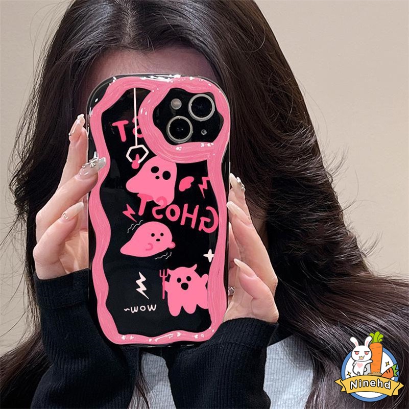 Oppo A17 A17K A57 A77 A77s A16K A16 A15 A15s A3s A5s A78 A76 A96 A74 A54 A93 A94 A95 A53 A9 A5 Curved Edge Wavy Soft Case Heart Little Demon Pelindung Lensa Anti Jatuh Phone Case