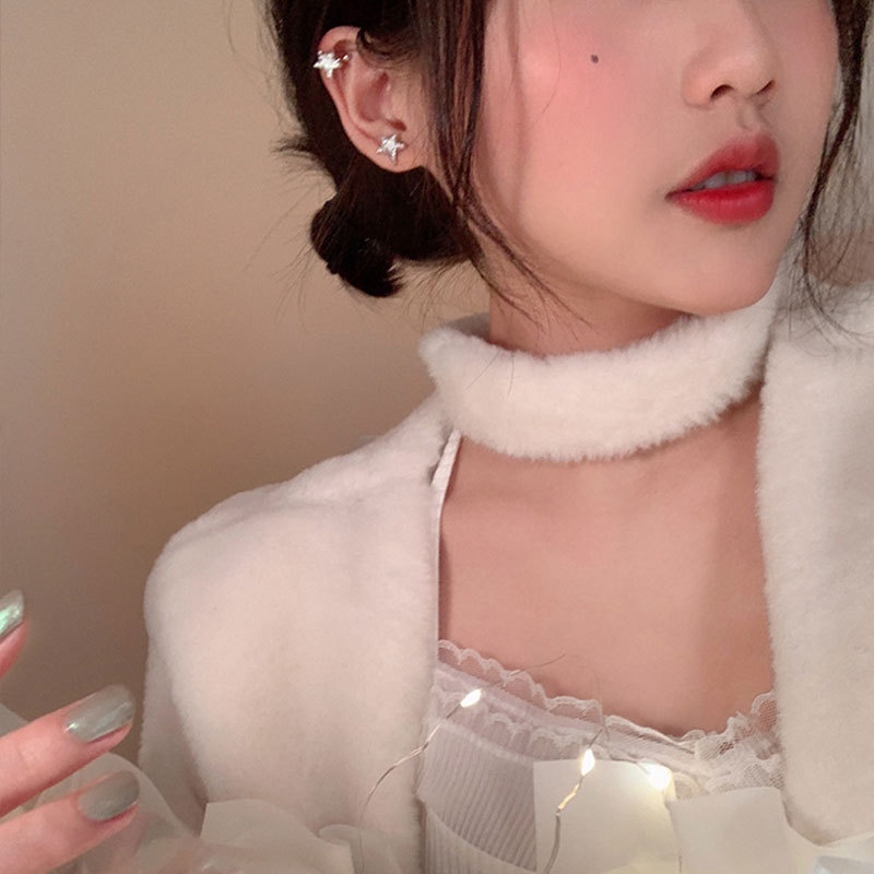Anting Stud Zircon Korea Perak Pentagram Earring Untuk Wanita Fashion Perhiasan Aksesoris