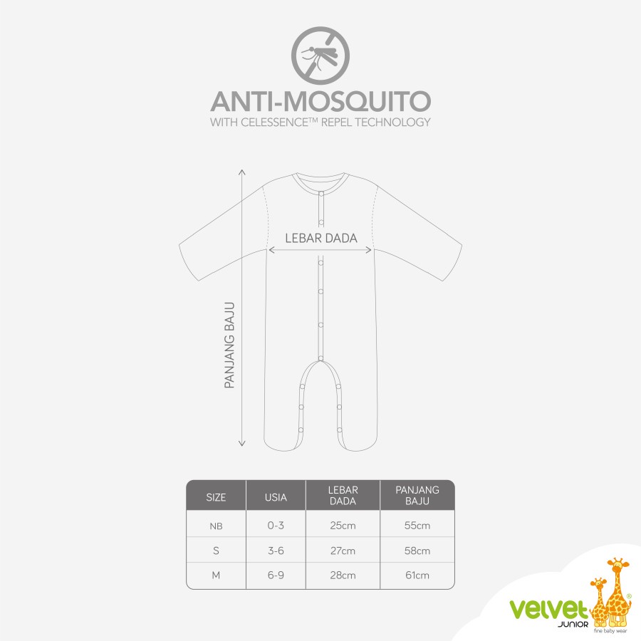 Velvet Junior Anti Mosquito Sleepsuit Tutup Kaki Set A | Baju Anti Nyamuk