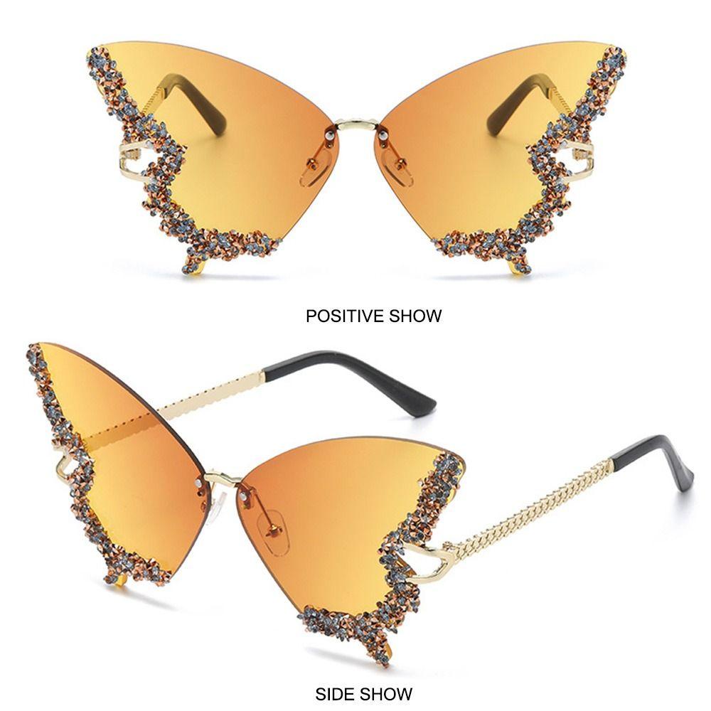 R-flower Butterfly Sunglasses Mewah Y2K Eyewear Diamond Bling Kacamata Matahari