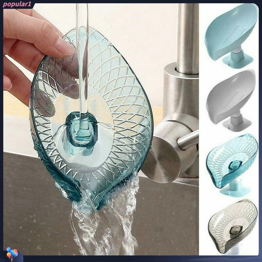 Populer Tempat Sabun Bentuk Daun Non-slip Aksesori Kamar Mandi Shower Drain Soap Dish