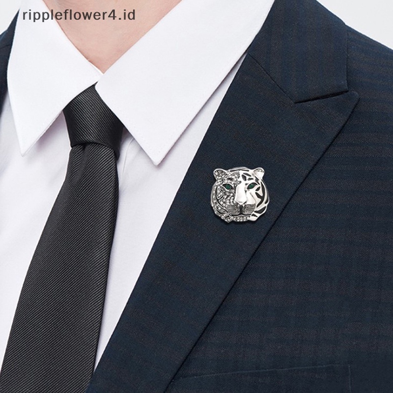 {rippleflower4.id} Paduan Berlian Bermutu Tinggi Harimau Bros Kerah pin retro Dekorasi Jas Pria~