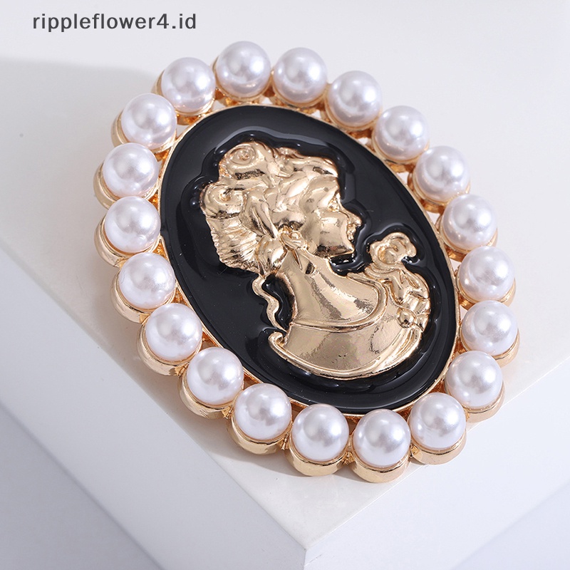 {rippleflower4.id} Bros Mutiara Untuk Wanita Drop Oil Queen Brooch Lapel Pin Bentuk Oval Bros Mutiara Fashion Perhiasan Hadiah~