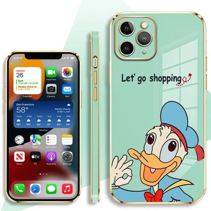 Plating Donald Duck Phone Case for Oppo A9X A92019 F11 11PRO RENO RENO34G F15 A91 RENO44G RENO54G/5G RENO5K RENO64G RENO74G RENO84G F21PRO4G F21SPRO4G RENO7Z5G RENO8Z A9 Electroplated Shockproof Cases Square Edge Cover Scratch Resistant Casing