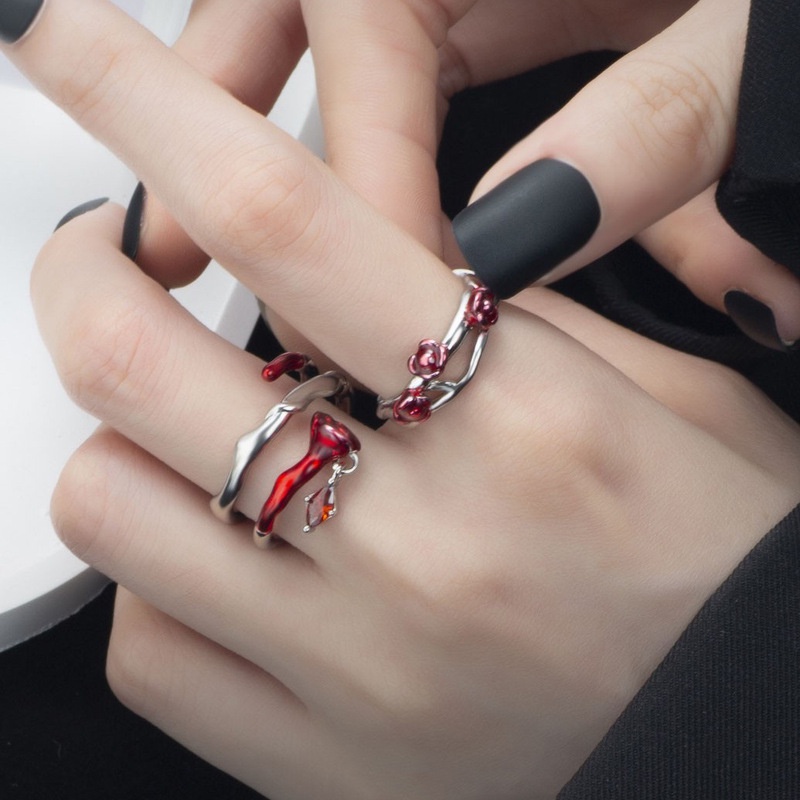 Cincin Mawar Merah Aksesoris Pasang Kepribadian Fashion