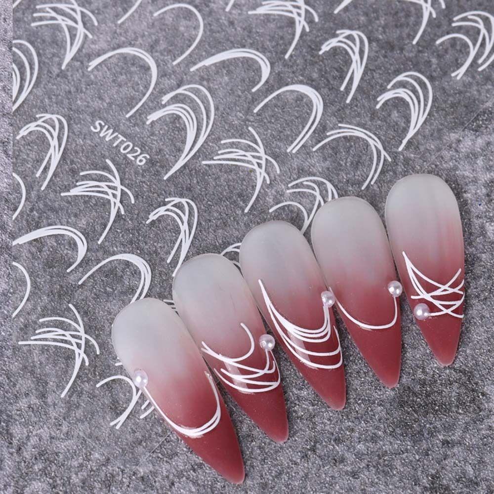 Needway French Nail Stiker Fashion Ins Style Wavy Line Crescent Smile Wave Silver Putih Dekorasi Kuku