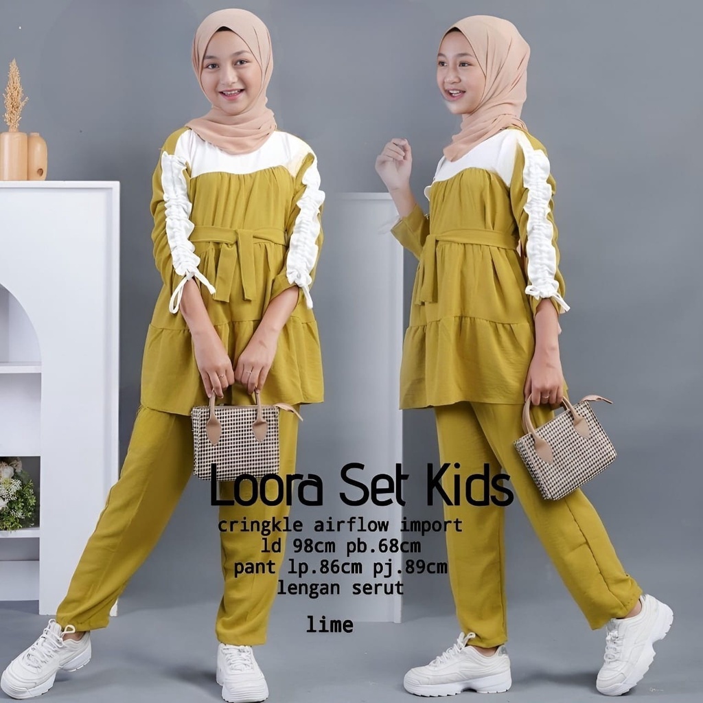 GAMIS STORE - Loora Set Kids Teen Setelan OOTD Lebaran Matt Cringkle Airflow Polos Basic Premium l Stelan 2in1 6- 8 TAHUN