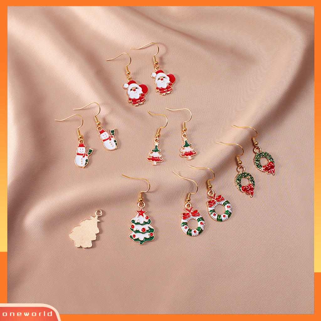 [WOD] 1pasang Anting Menjuntai Pohon Natal Snowman Dripping Oil Santa Claus Earrings Perhiasan Aksesori