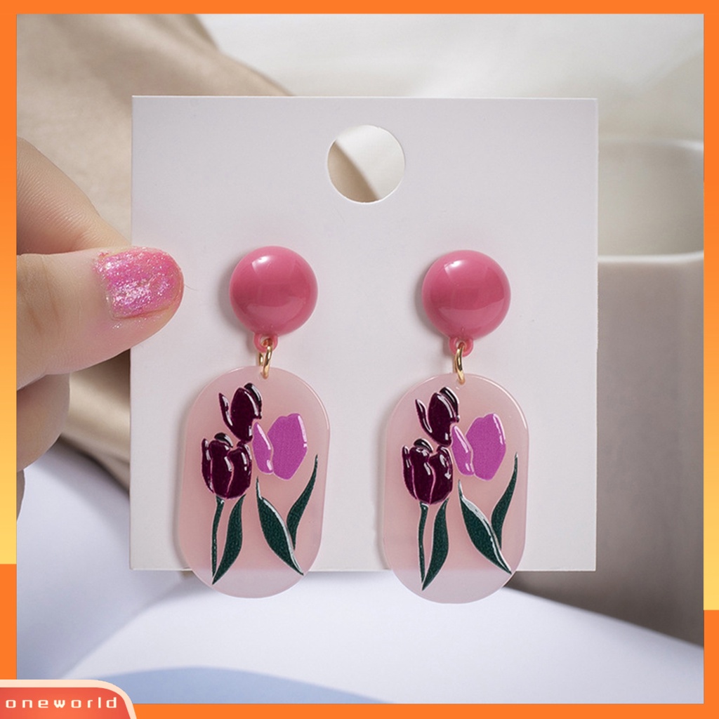 [WOD] 1pasang Anting Wanita Menjuntai Timbul Perhiasan Motif Tiga Dimensi Warna Cerah Motif Bunga Anting Stud Untuk Pakaian Sehari-Hari